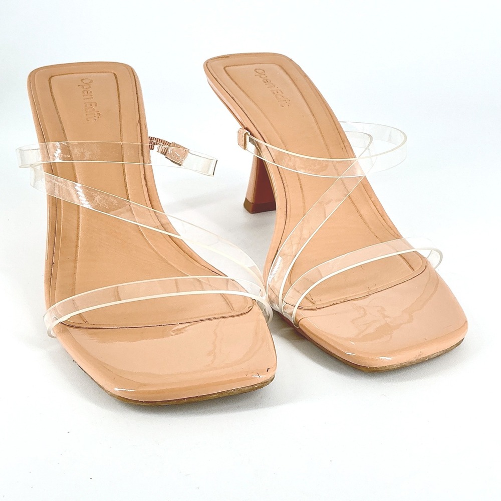 Open Edit Size 7.5 Tan Nude Clear Strappy Kitten‎ Heel Slide Sandals Tawney - Picture 3 of 14